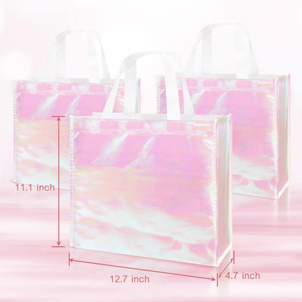 Set of 8 shiny pink reusable tote gift bags